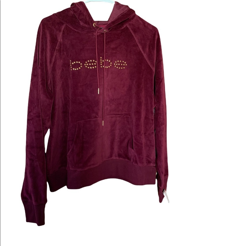 NWT bebe Sport Hooded "Hoodie" Sweatshirt Velour Studded Burgundy ~ Size 1X